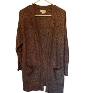 LUCKY BRAND Women's Brown Cotton Wool Long Open Cardigan Sweater L Large